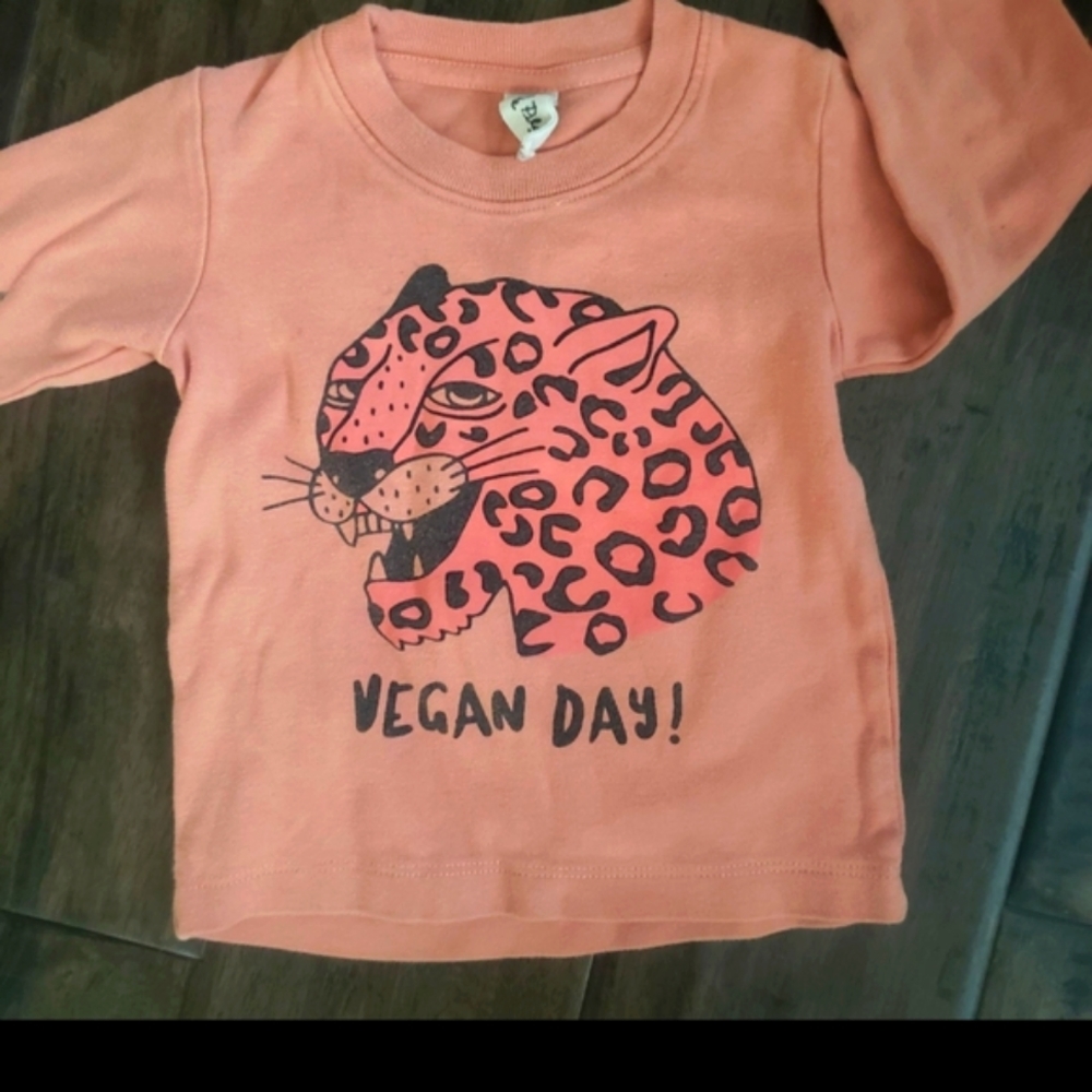 VEGAN DAY! Kids funny tiger cheetah long sleeve shirt by Little Pilgrim